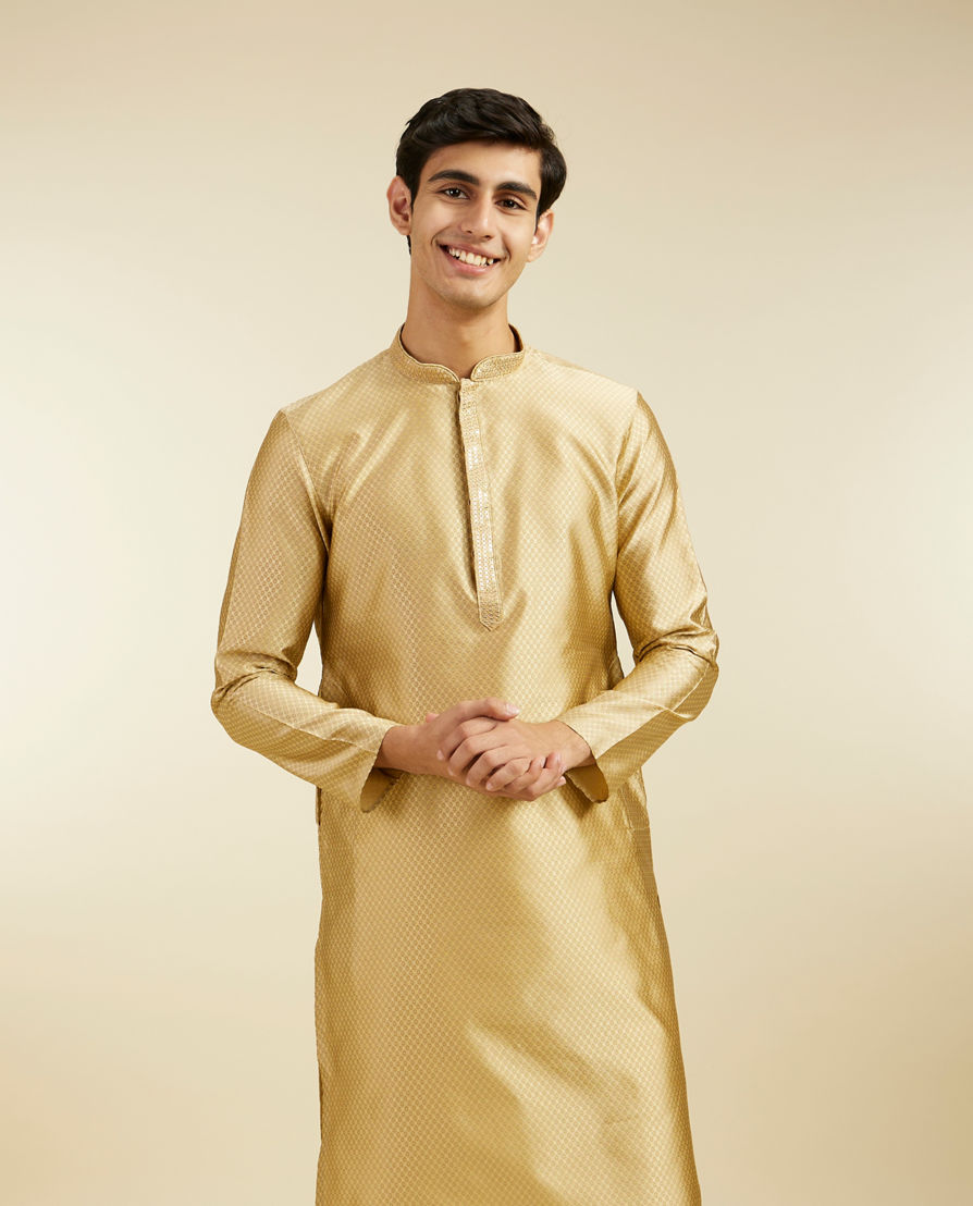 Diwas Men Light Fawn Lattice Patterned Kurta with Sequin Work