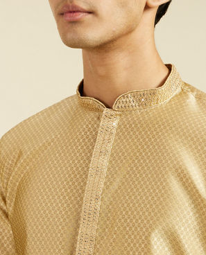 Diwas Men Light Fawn Lattice Patterned Kurta with Sequin Work