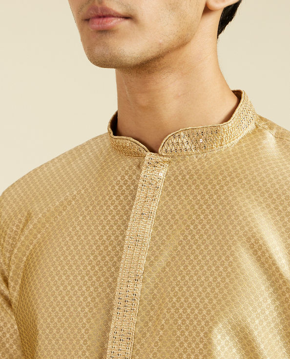 Diwas Men Light Fawn Lattice Patterned Kurta with Sequin Work