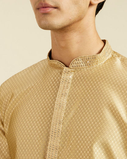 Diwas Men Light Fawn Lattice Patterned Kurta with Sequin Work