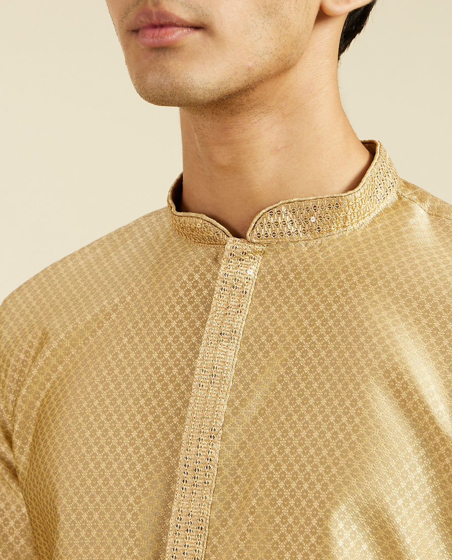 Diwas Men Light Fawn Lattice Patterned Kurta with Sequin Work