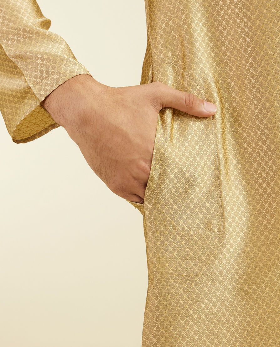 Diwas Men Light Fawn Lattice Patterned Kurta with Sequin Work