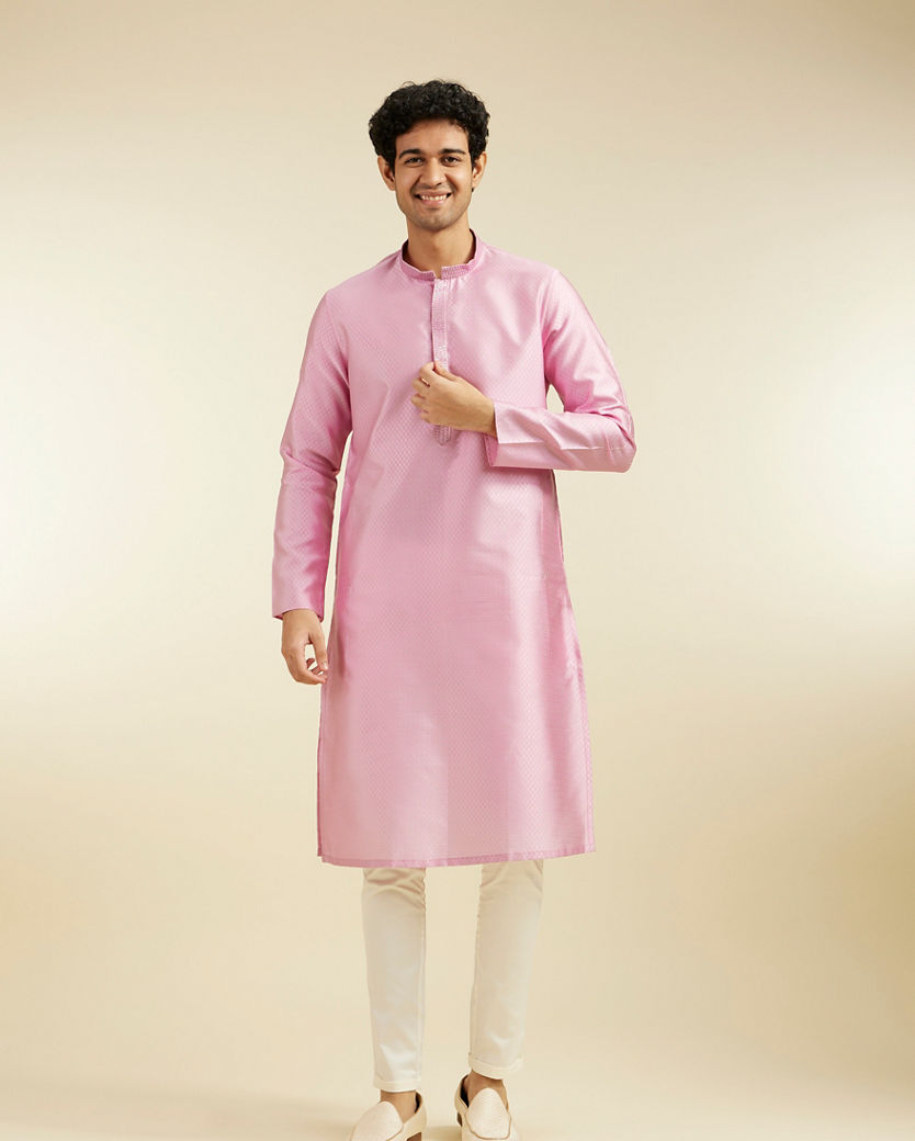 alt message - Diwas Men Bubblegum Pink Lattice Kurta with Sequin Work image number 2