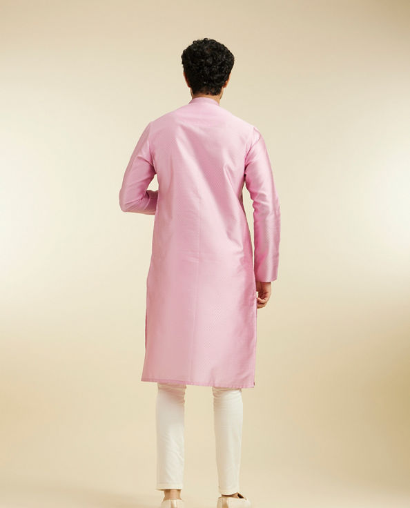 alt message - Diwas Men Bubblegum Pink Lattice Kurta with Sequin Work image number 4