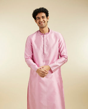 Diwas Men Bubblegum Pink Lattice Patterned Kurta with Sequin Work