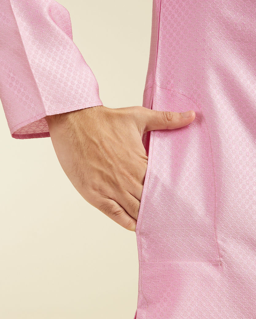 Diwas Men Bubblegum Pink Lattice Patterned Kurta with Sequin Work