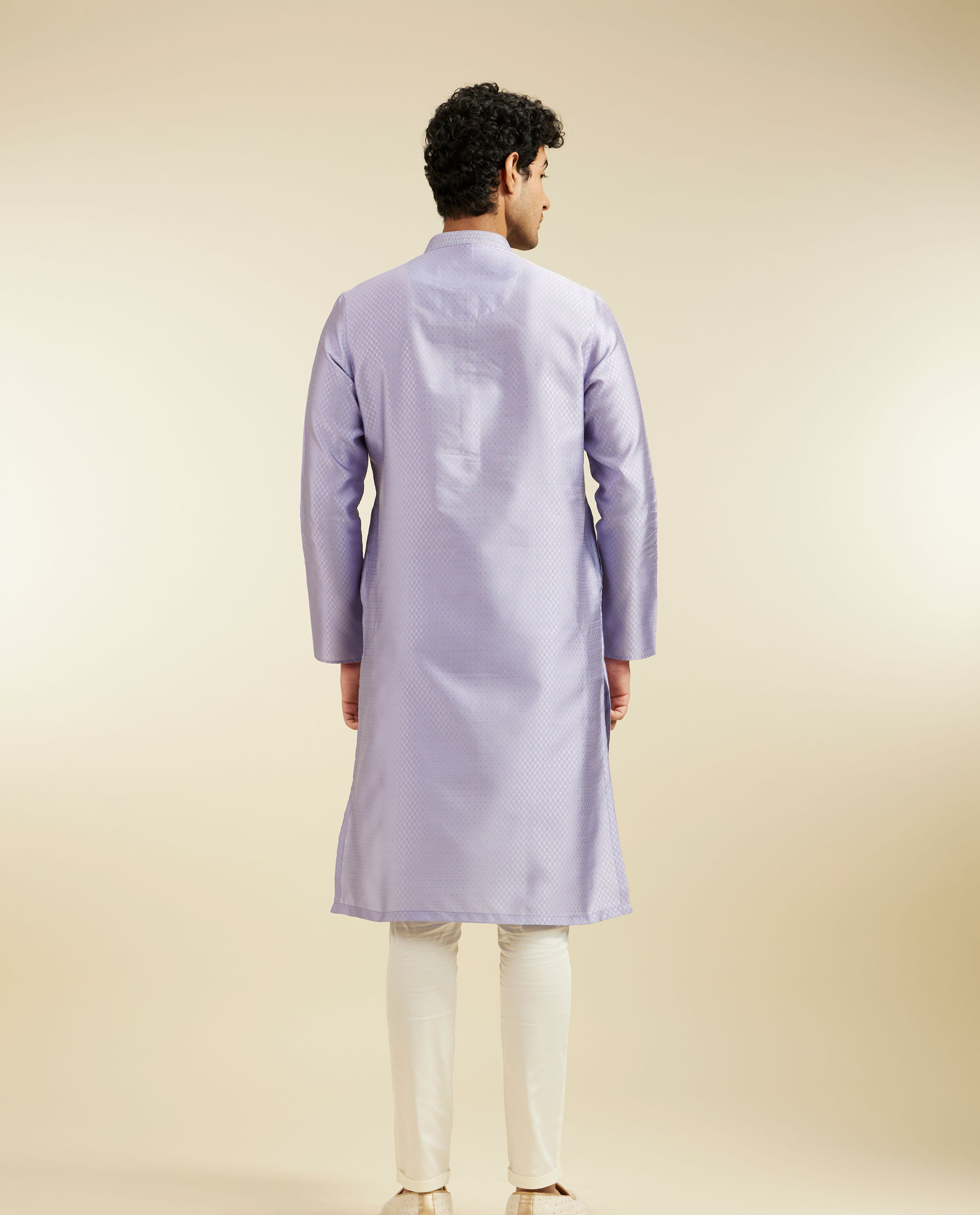 alt message - Diwas Men Soft Lilac Lattice Kurta with Sequin Work image number 4