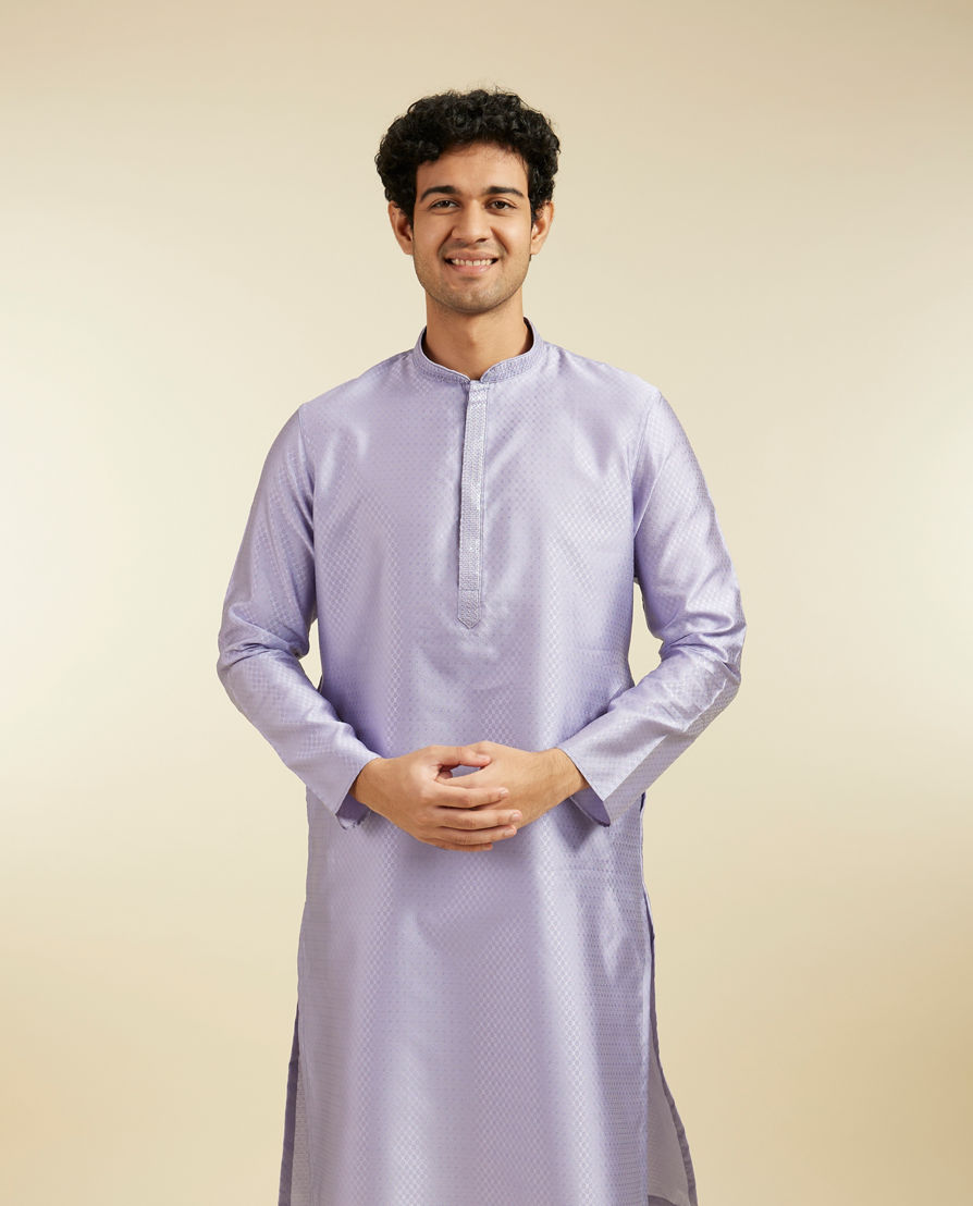 Diwas Men Soft Lilac Lattice Patterned Kurta with Sequin Work