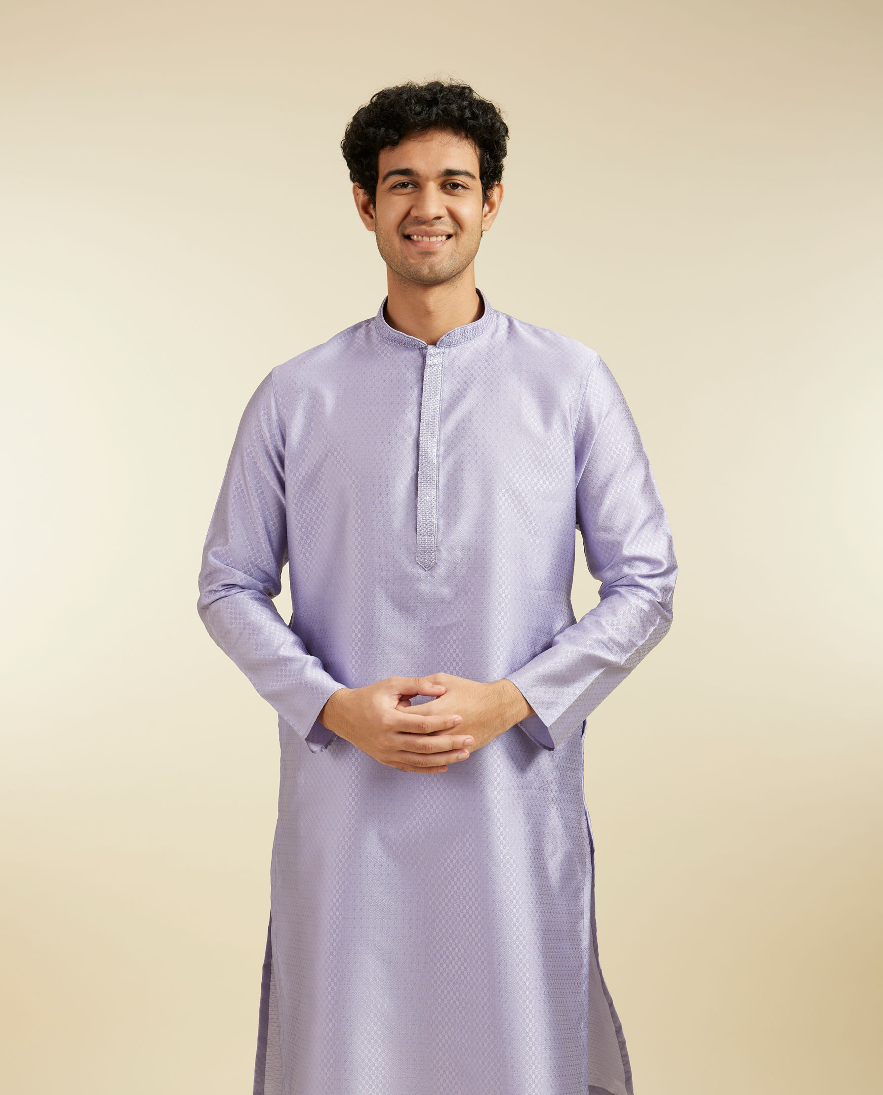 alt message - Diwas Men Soft Lilac Lattice Kurta with Sequin Work image number 0