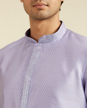Diwas Men Soft Lilac Lattice Patterned Kurta with Sequin Work