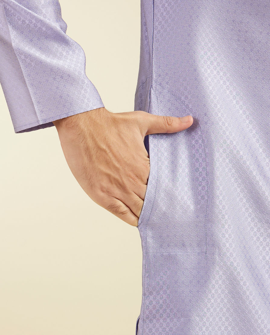 Diwas Men Soft Lilac Lattice Patterned Kurta with Sequin Work