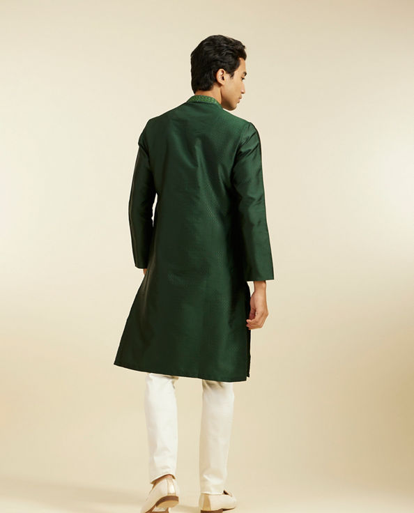 alt message - Diwas Men Bottle Green Lattice Kurta with Embroidery image number 4