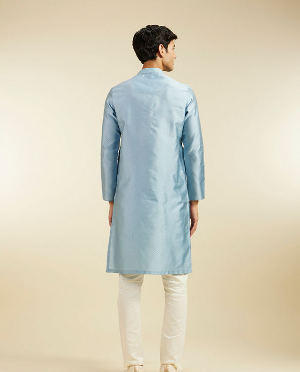 Diwas Men Ice Blue Lattice Patterned Kurta with Embroidered Neckline