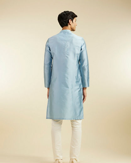 Diwas Men Ice Blue Lattice Patterned Kurta with Embroidered Neckline