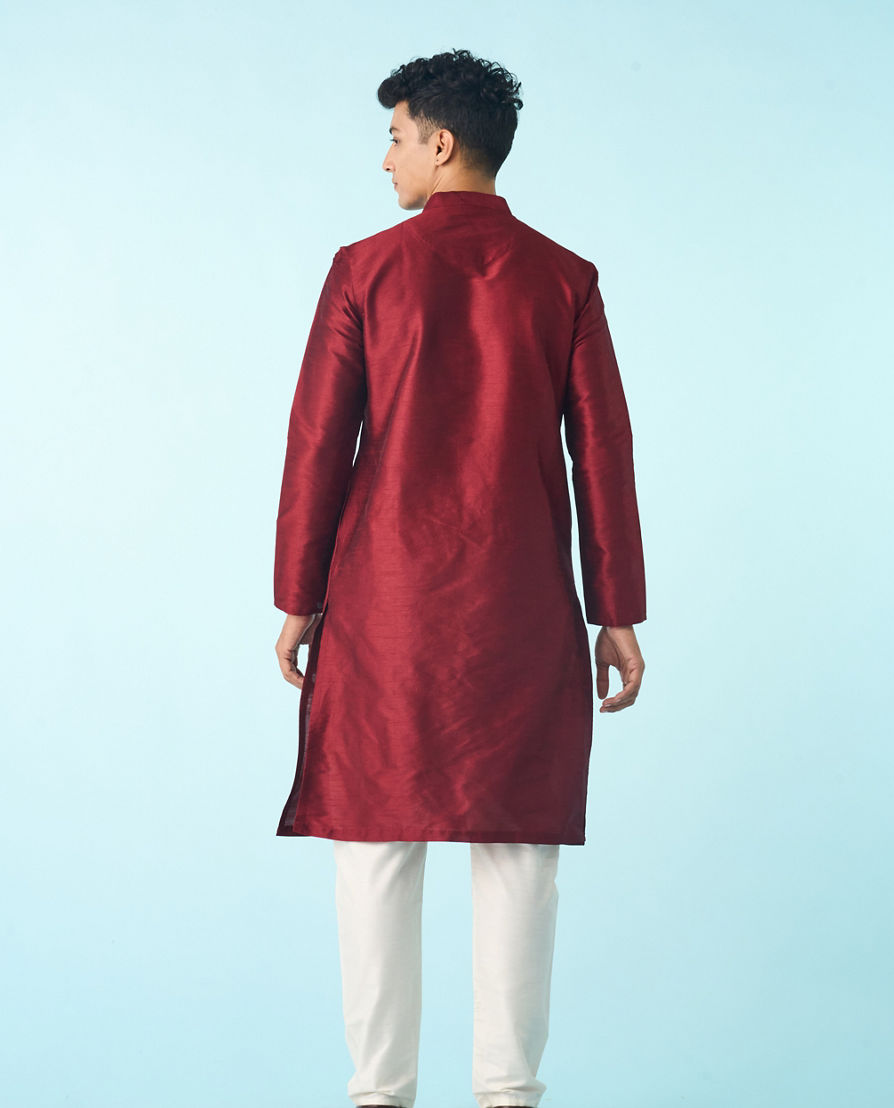 Diwas Men Maroon Art Silk Fancy Kurta