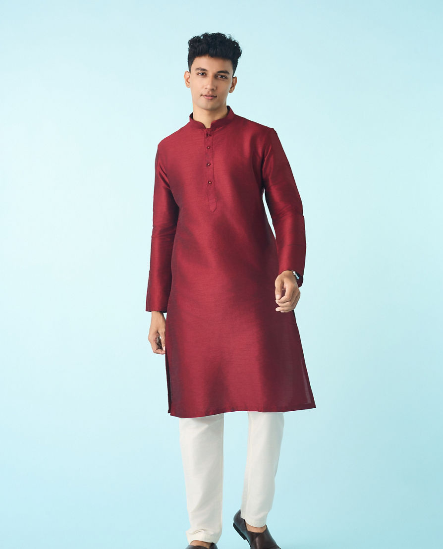 Diwas Men Maroon Art Silk Fancy Kurta