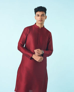 Diwas Men Maroon Art Silk Fancy Kurta