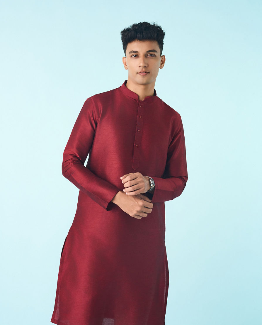 Diwas Men Maroon Art Silk Fancy Kurta