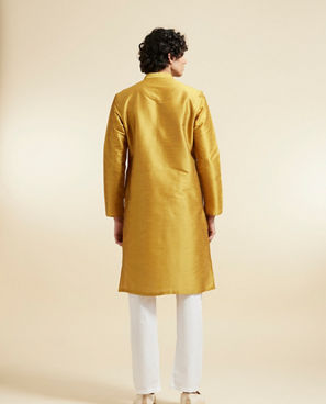 Diwas Men Mustard Yellow Plain Classic Kurta