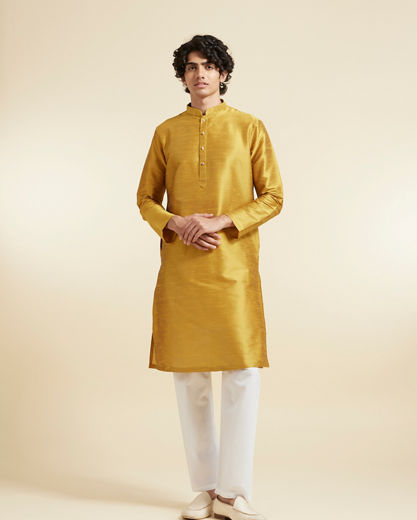 Diwas Men Mustard Yellow Plain Classic Kurta