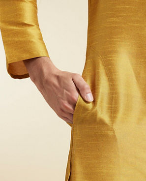 Diwas Men Mustard Yellow Plain Classic Kurta