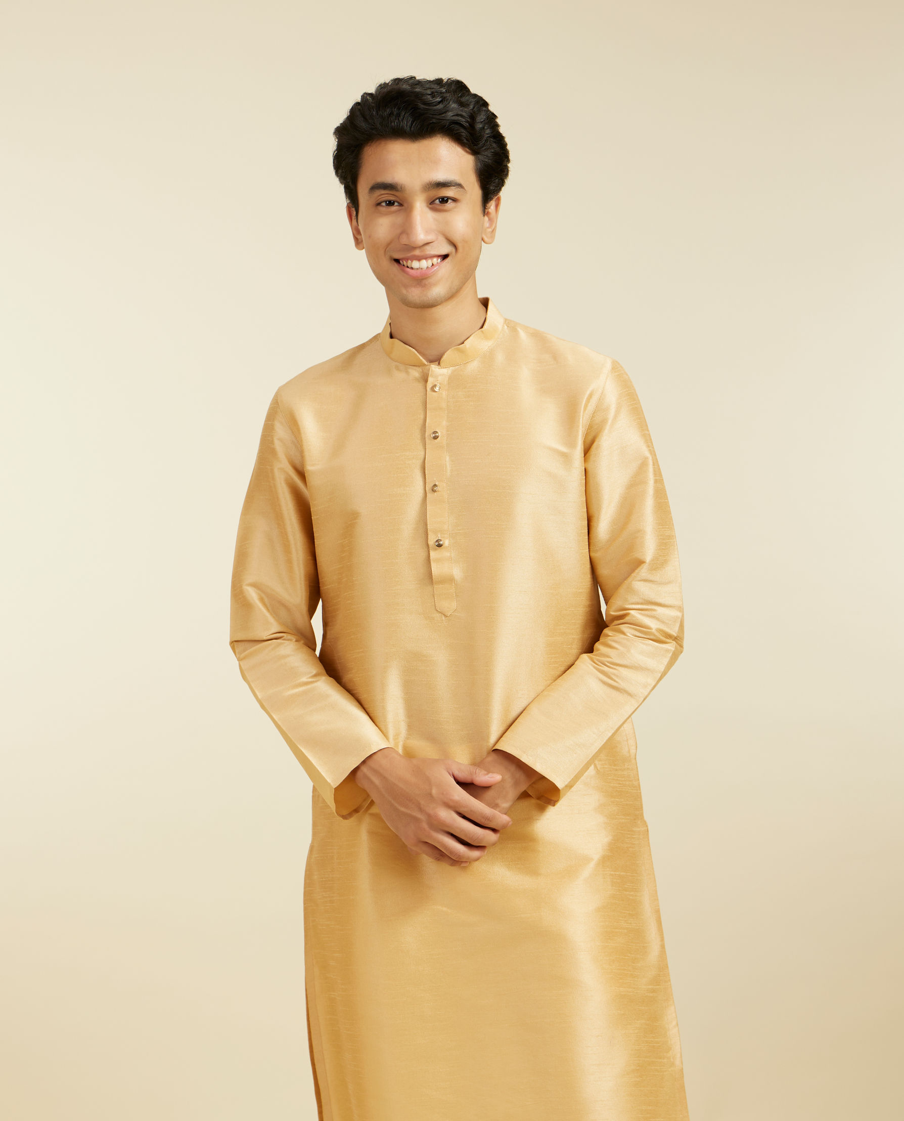 alt message - Diwas Men Light Fawn Plain Classic Kurta image number 0