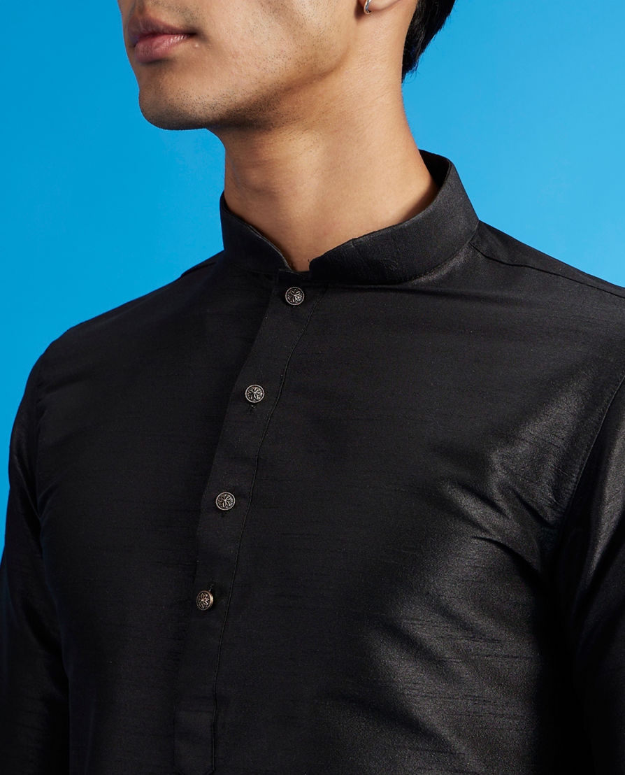 Diwas Men Midnight Black Plain Classic Kurta