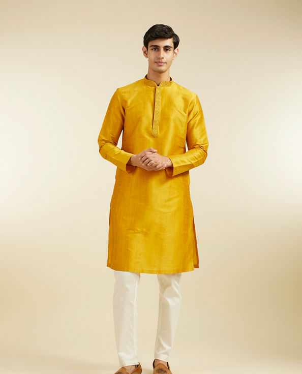 Diwas Men Mustard Yellow Plain Classic Kurta