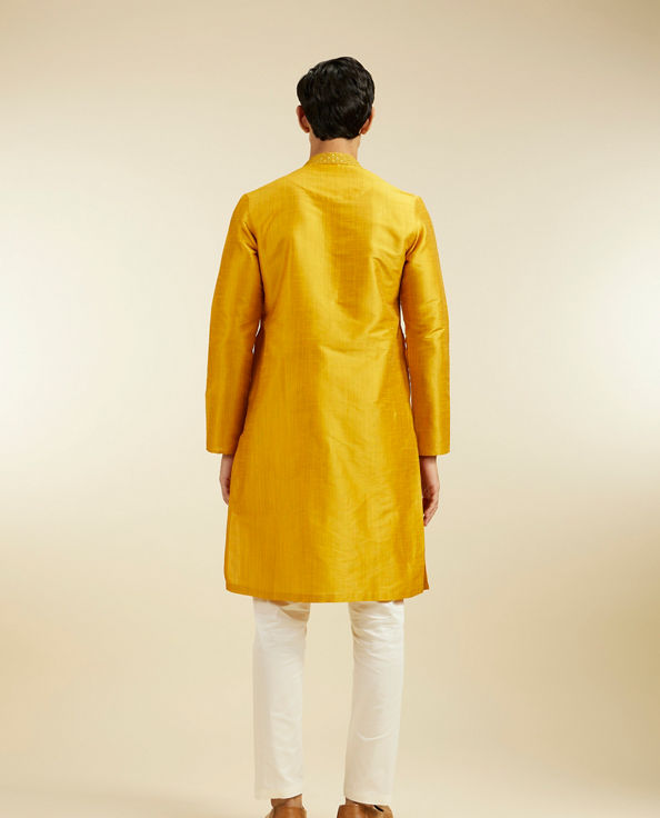 alt message - Diwas Men Mustard Yellow Plain Classic Kurta image number 4