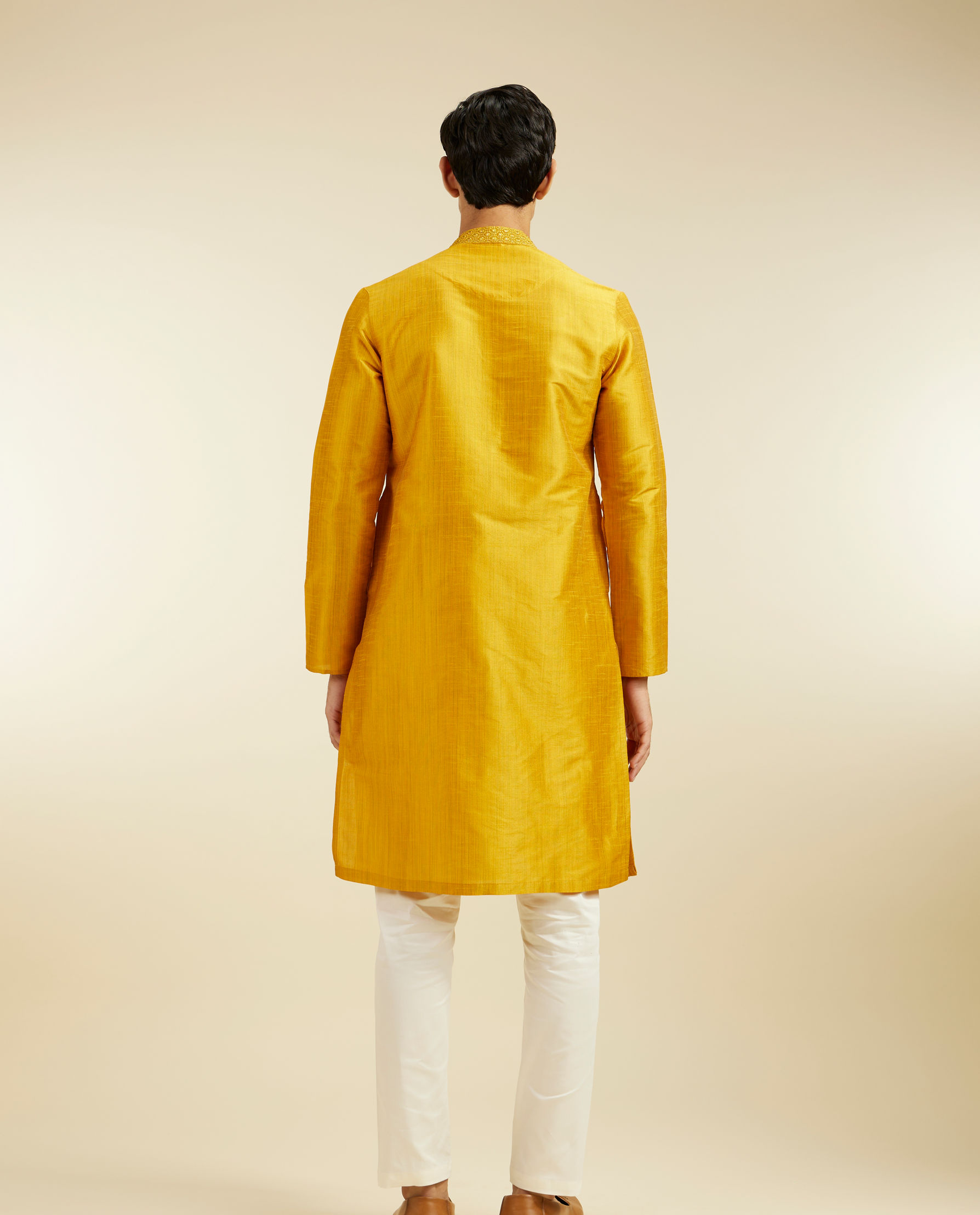 Diwas Men Mustard Yellow Plain Classic Kurta