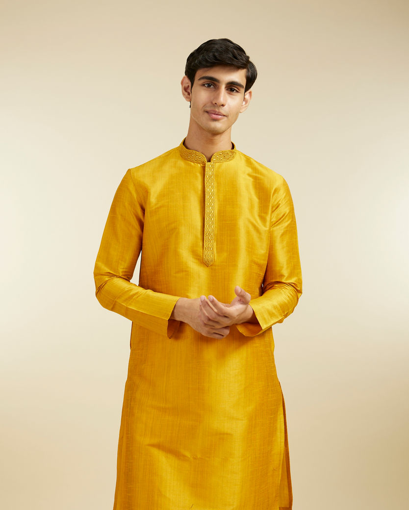 Diwas Men Mustard Yellow Plain Classic Kurta
