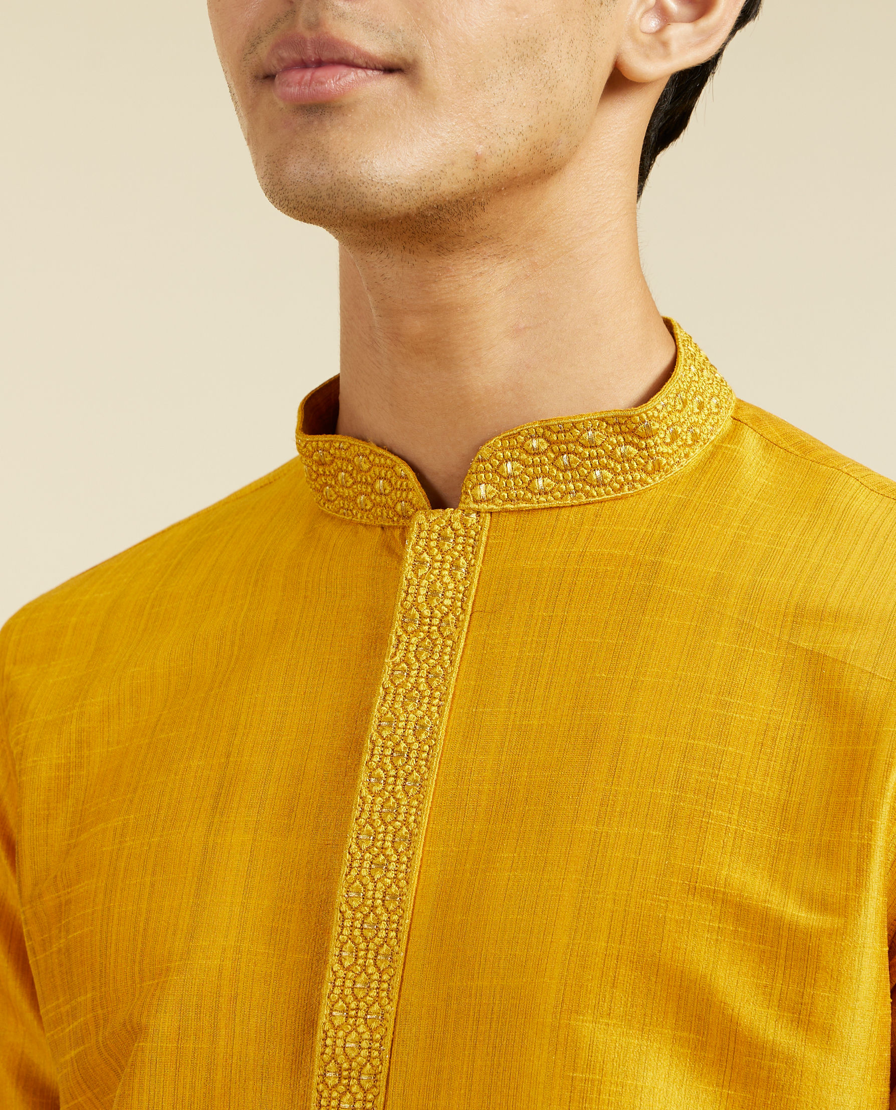 Diwas Men Mustard Yellow Plain Classic Kurta