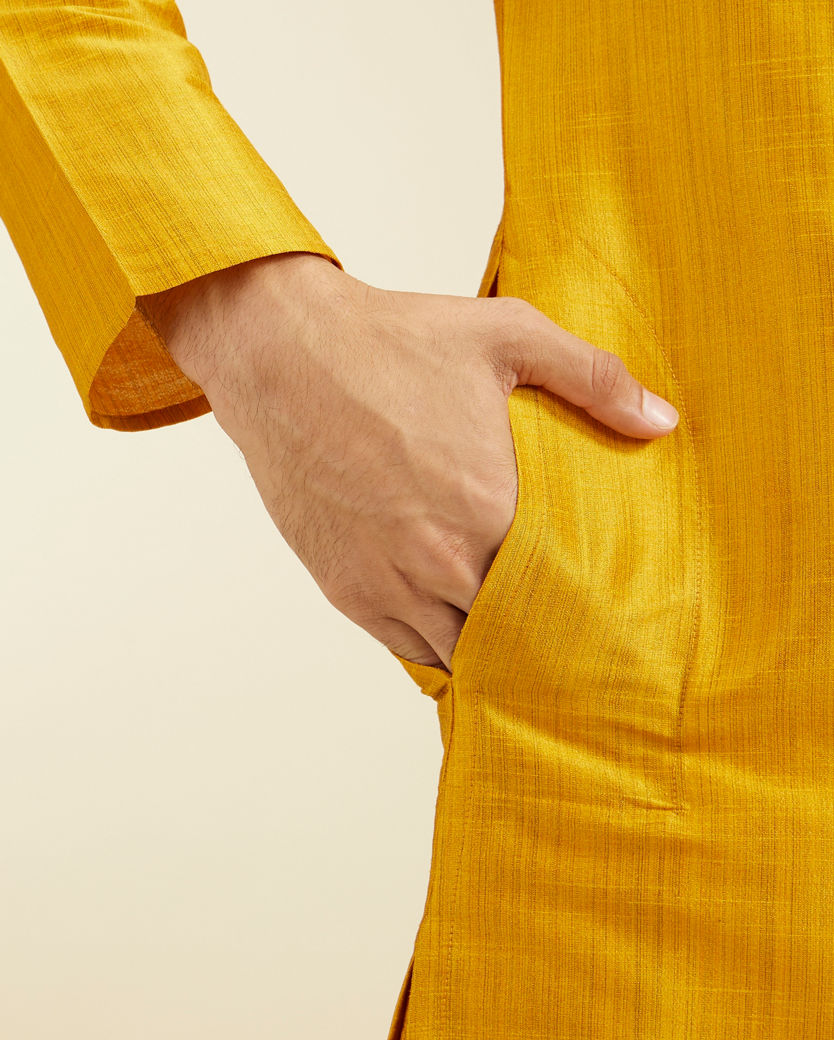 alt message - Diwas Men Mustard Yellow Plain Classic Kurta image number 3