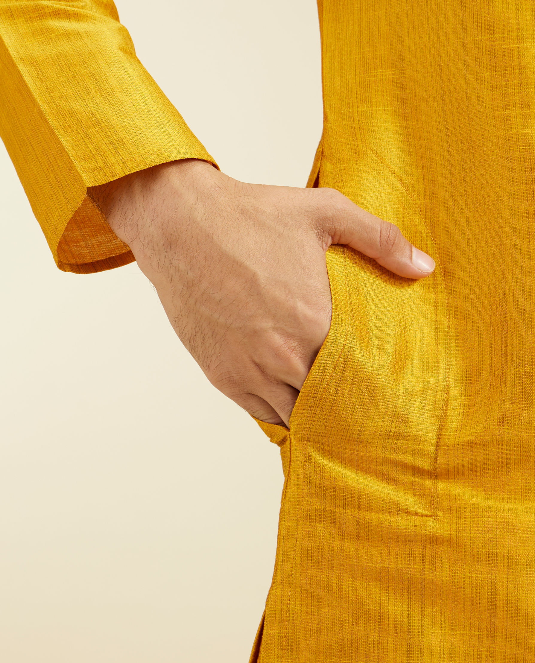 Diwas Men Mustard Yellow Plain Classic Kurta