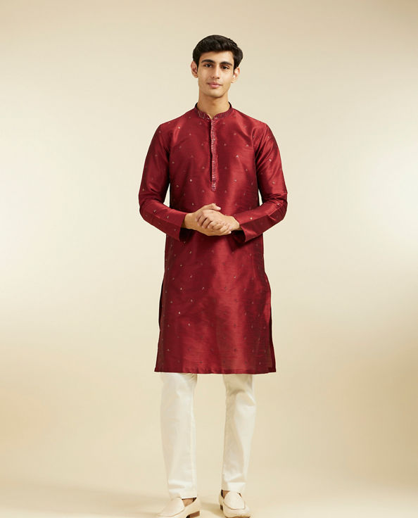 Diwas Men Maroon Red Buta Embroidered Kurta with Sequin Work