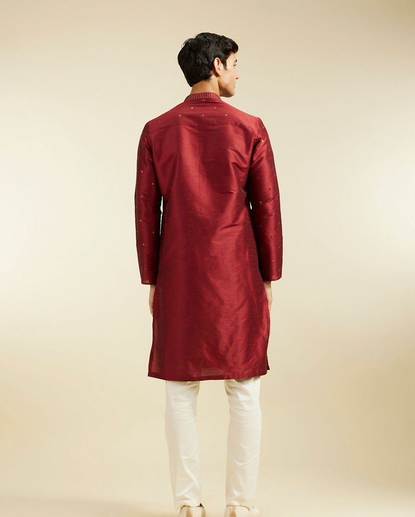 Diwas Men Maroon Red Buta Embroidered Kurta with Sequin Work