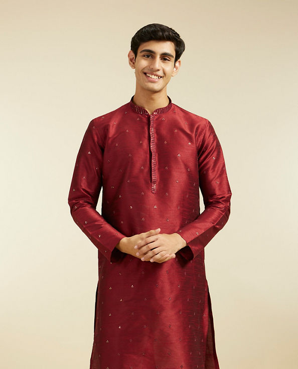 Diwas Men Maroon Red Buta Embroidered Kurta with Sequin Work