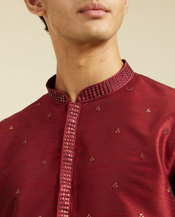 Diwas Men Maroon Red Buta Embroidered Kurta with Sequin Work