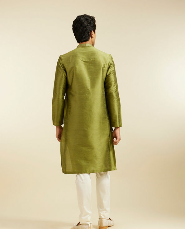 Diwas Men Olive Green Buta Embroidered Kurta with Sequin Work