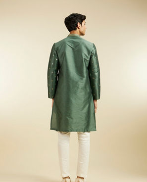 Diwas Men Bottle Green Buta Patterned Kurta with Sequinned Neckline