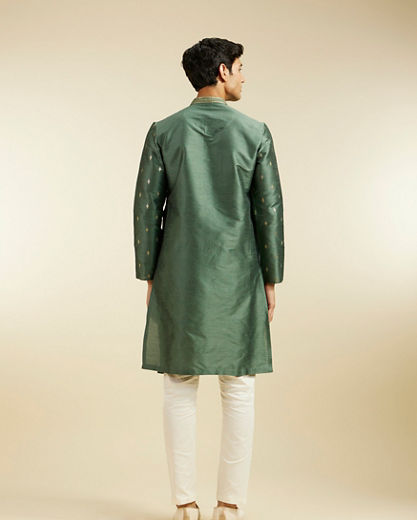 Diwas Men Bottle Green Buta Patterned Kurta with Sequinned Neckline