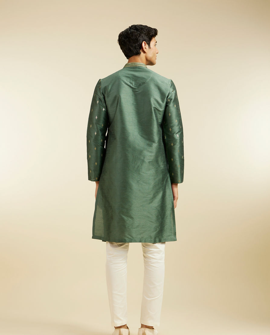 Diwas Men Bottle Green Buta Patterned Kurta with Sequinned Neckline