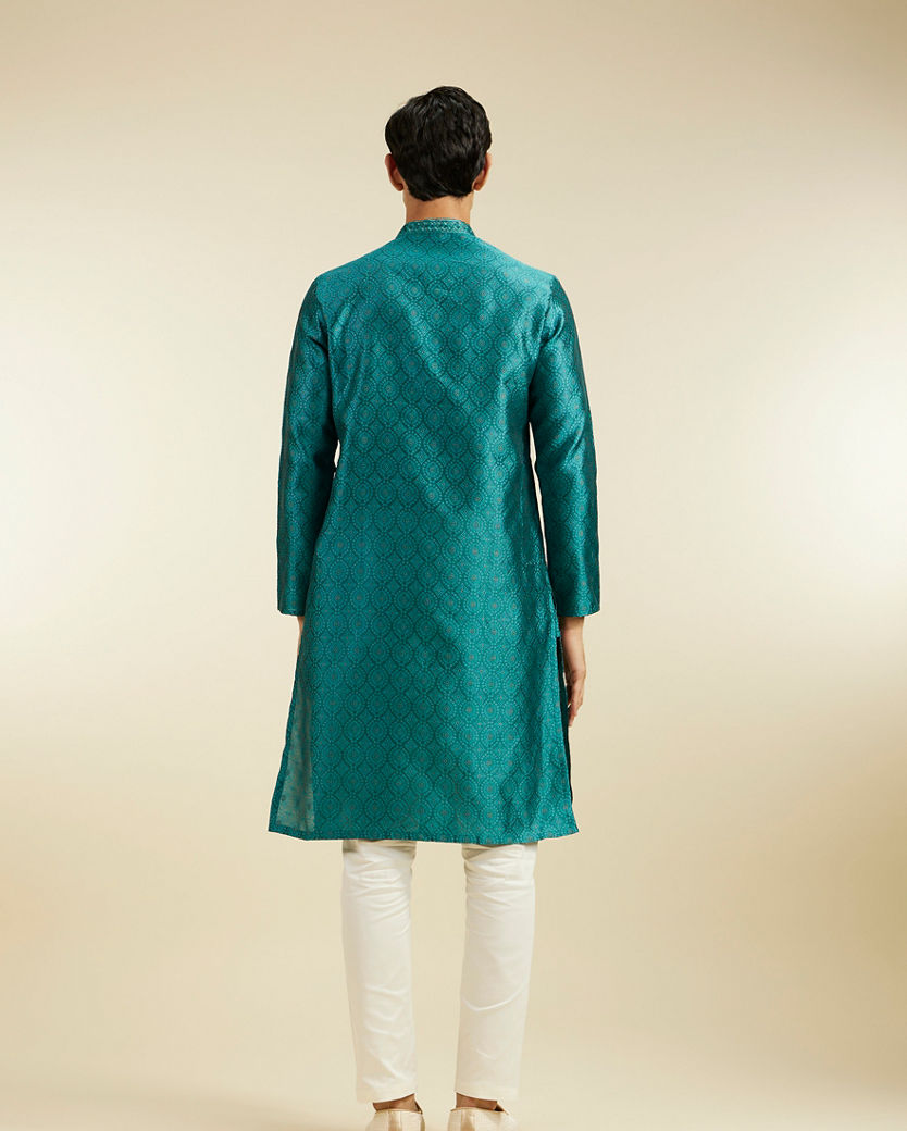 alt message - Diwas Men Teal Green Ogee Jaal Patterned Kurta image number 4