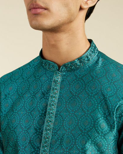 Diwas Men Teal Green Ogee Jaal Patterned Kurta