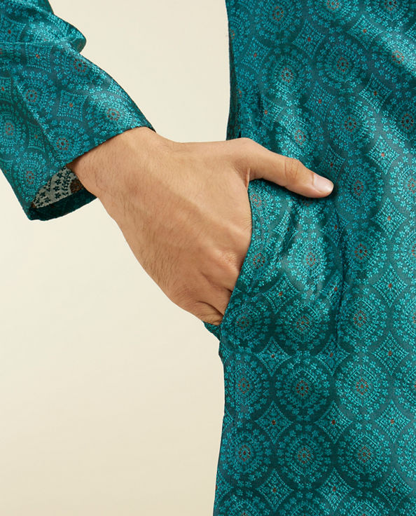 Diwas Men Teal Green Ogee Jaal Patterned Kurta
