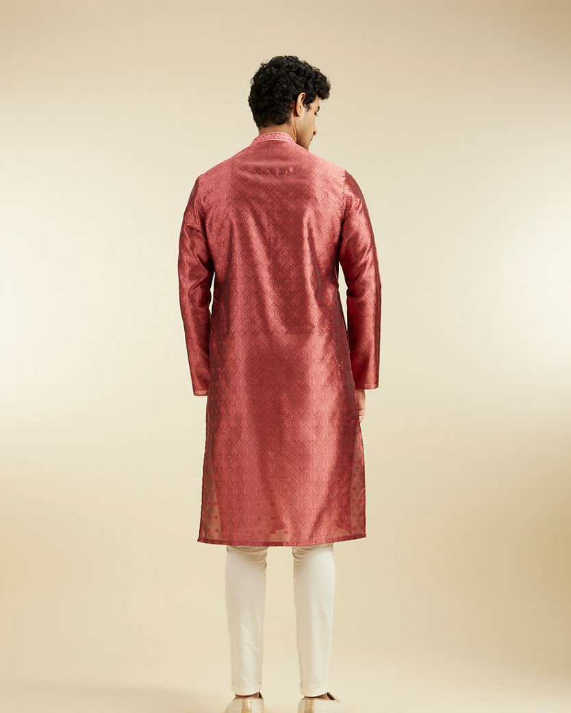 alt message - Diwas Men Rust Red Ogee Jaal Patterned Kurta image number 3