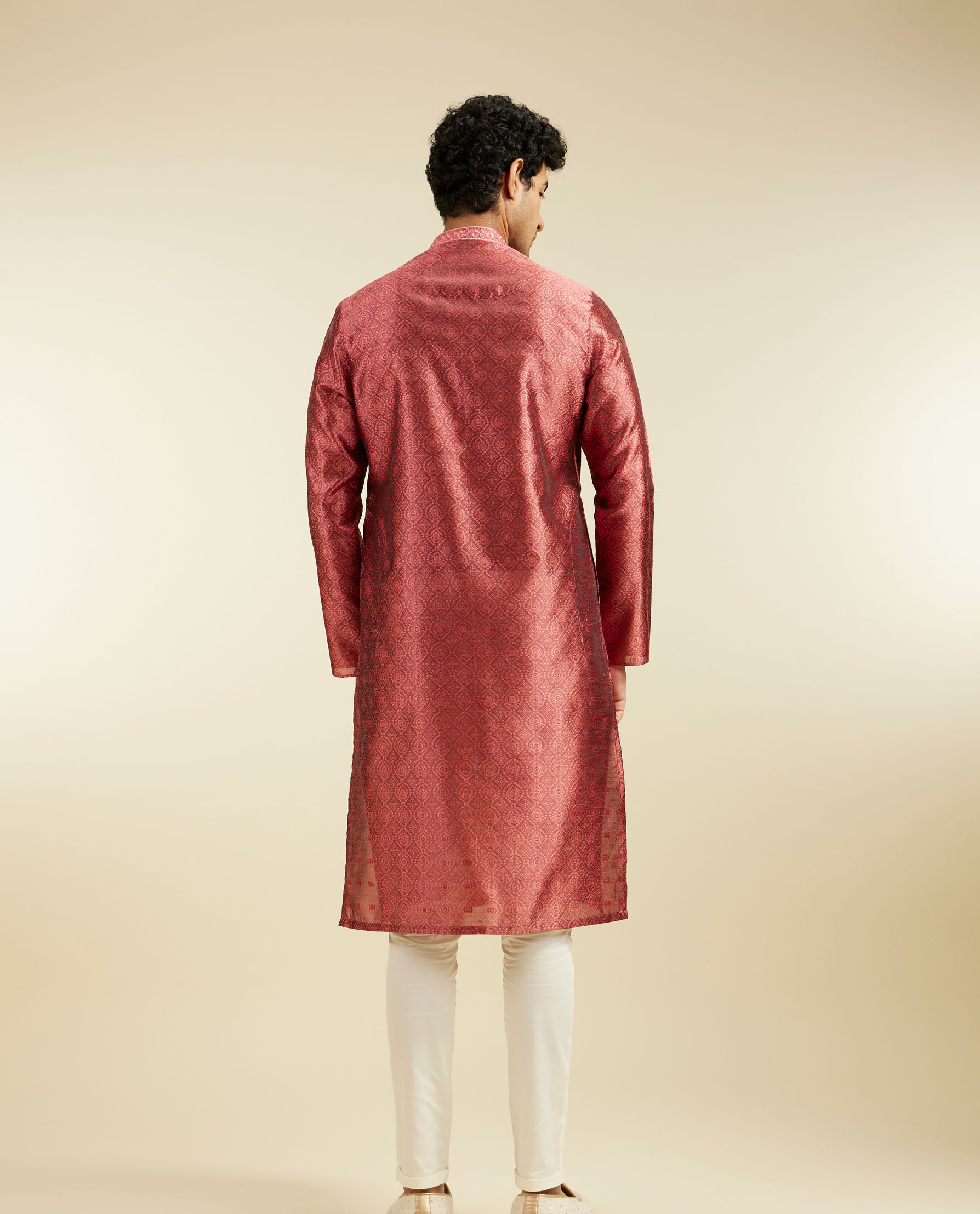 alt message - Diwas Men Rust Red Ogee Jaal Patterned Kurta image number 3