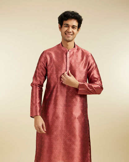 Diwas Men Rust Red Ogee Jaal Patterned Kurta