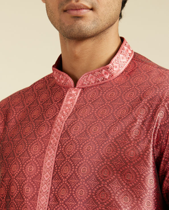 alt message - Diwas Men Rust Red Ogee Jaal Patterned Kurta image number 1