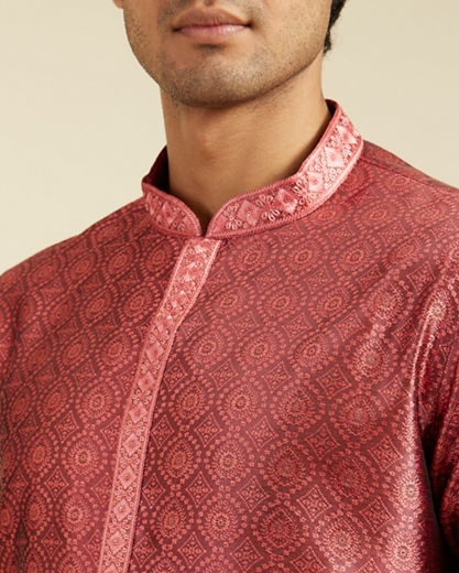 Diwas Men Rust Red Ogee Jaal Patterned Kurta